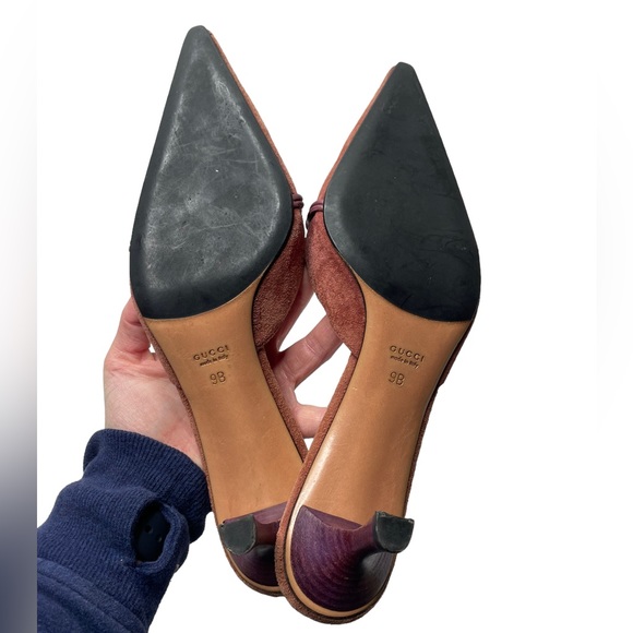 Gucci | Vintage Y2K Pink Suede Horsebit Kitten Herl Mules 9 - Picture 4 of 9